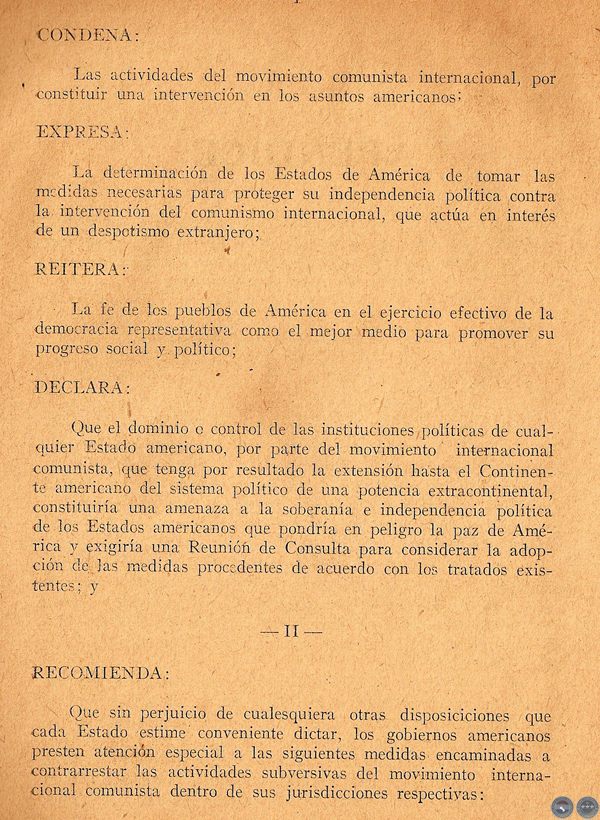 COLORADISMO PARAGUAYO FRENTE A LA ORGANIZACIÓN COMUNISTA INTERNACIONAL, 1954 - FIRMADO POR ALFREDO STROESSNER (RESOLUCIÓN JUNTA DE LA ANR)